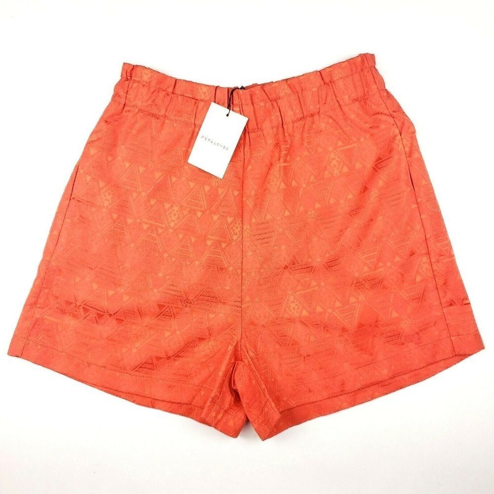 PEPALOVES High Waisted Shorts Orange Jacquard Textured Coral NWT Size S M L